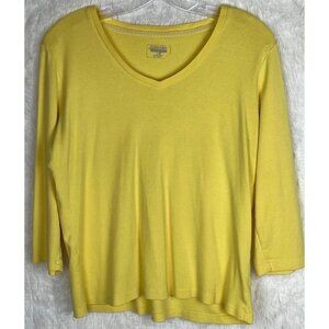 St. John's Bay Large Yellow 3/4 Sleeve V-Neck Shirt 100% Cotton